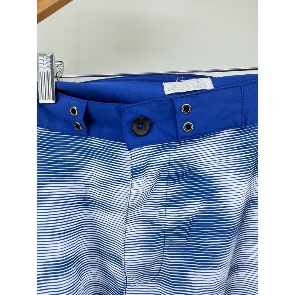 Public Record Board Shorts Mens L Blue White Stripe Swim Trunks Standard Fit